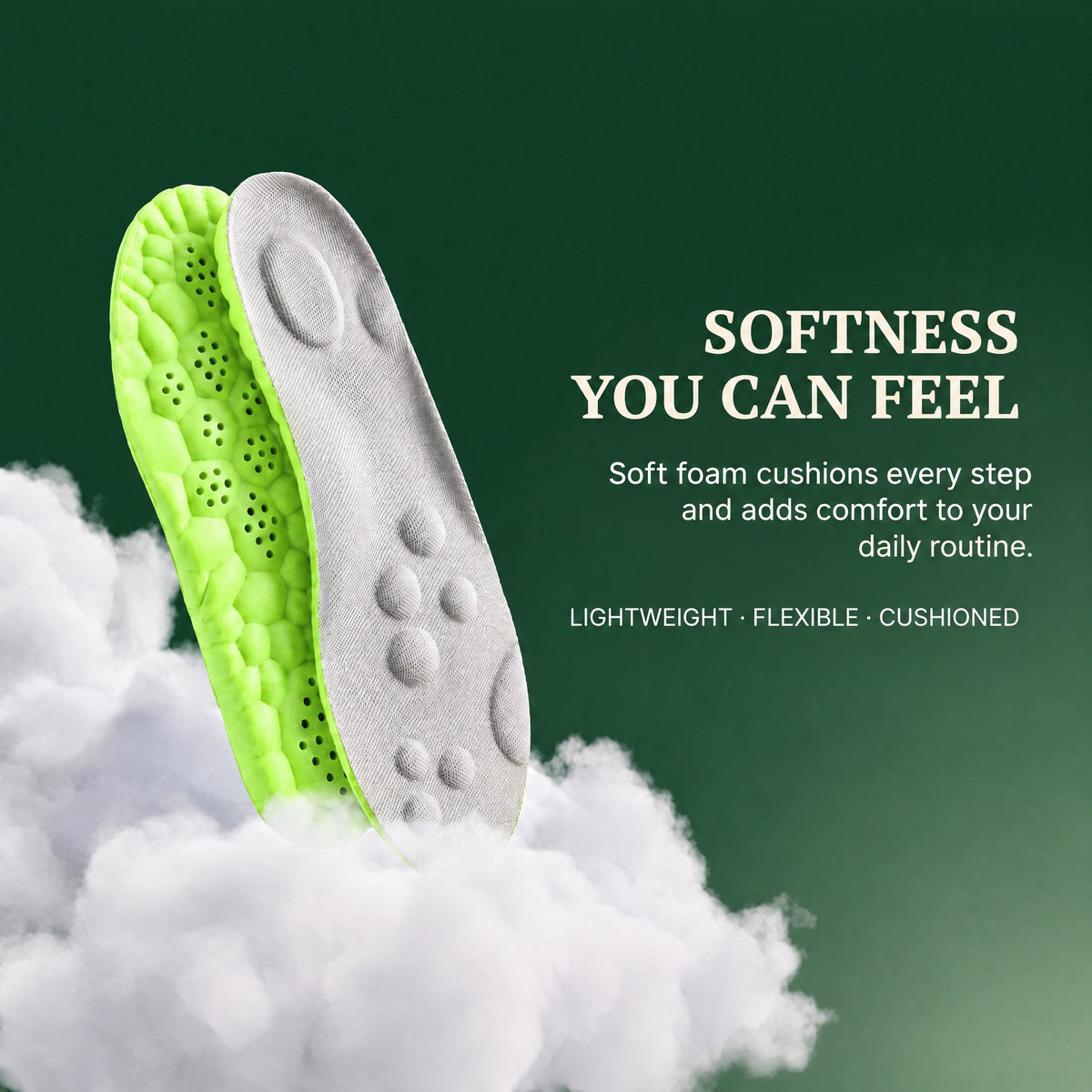 Softness you can feel: thick foam absorbs the impact of every step, so a full day on hard floors feels lighter